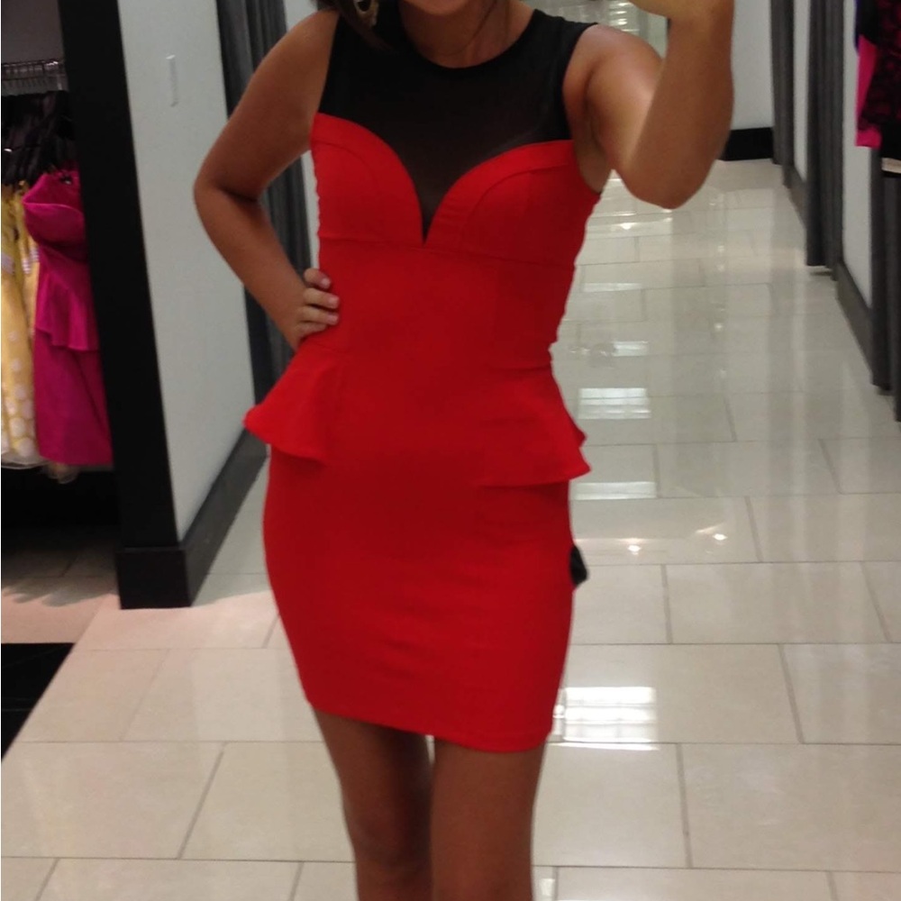 Vintage Bebe Red and Black Mini Dress - Picture 2 of 4